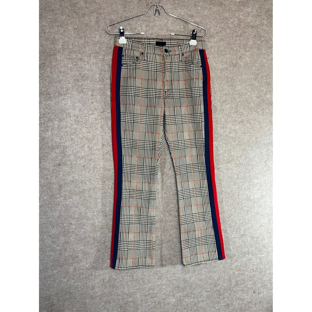 MOTHER The Insider Ankle Pants 27 Happy People Plaid Side Stripe Crop Flare